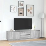 vidaXL Dulap TV cu lumini LED Gri Sonoma 193,5x41x50 cm vidaXL Dulap TV cu lumini LED Gri Sonoma 193,5x41x50 cm