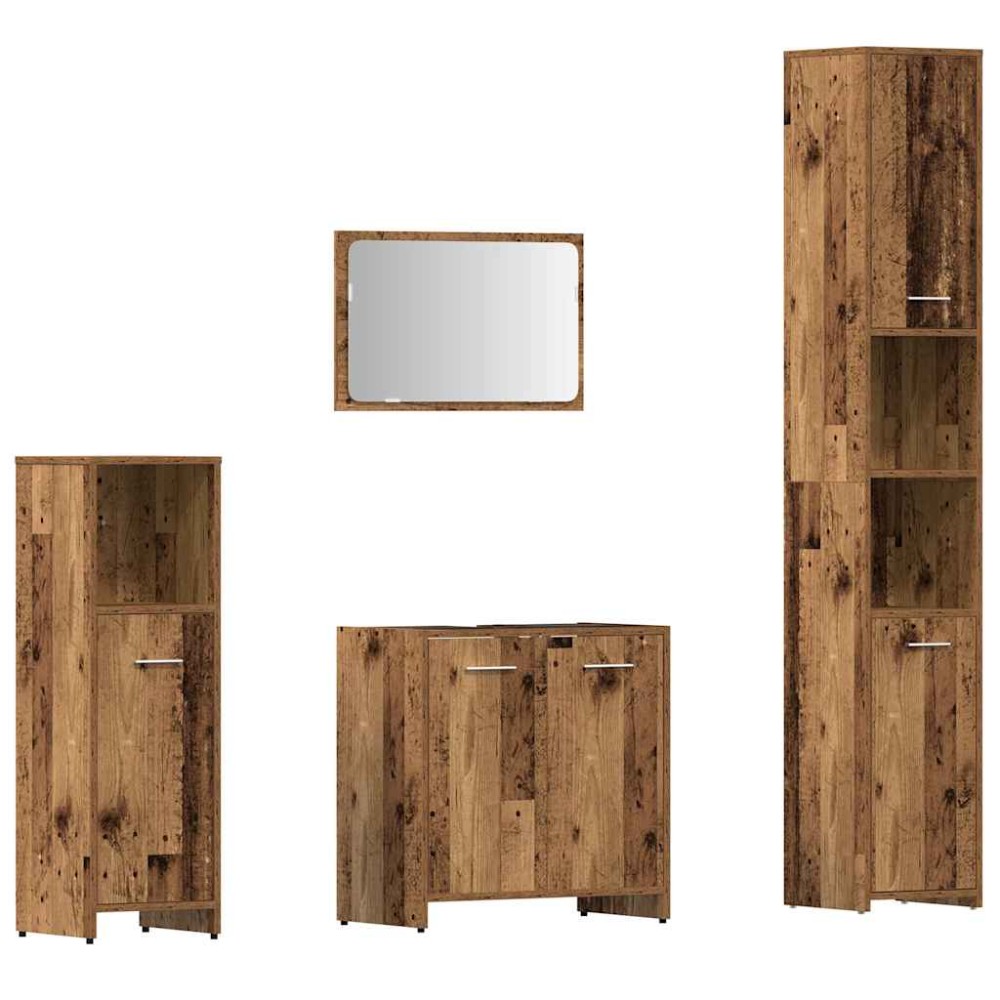 vidaXL Set mobilier de baie, 4 piese, lemn vechi, lemn prelucrat