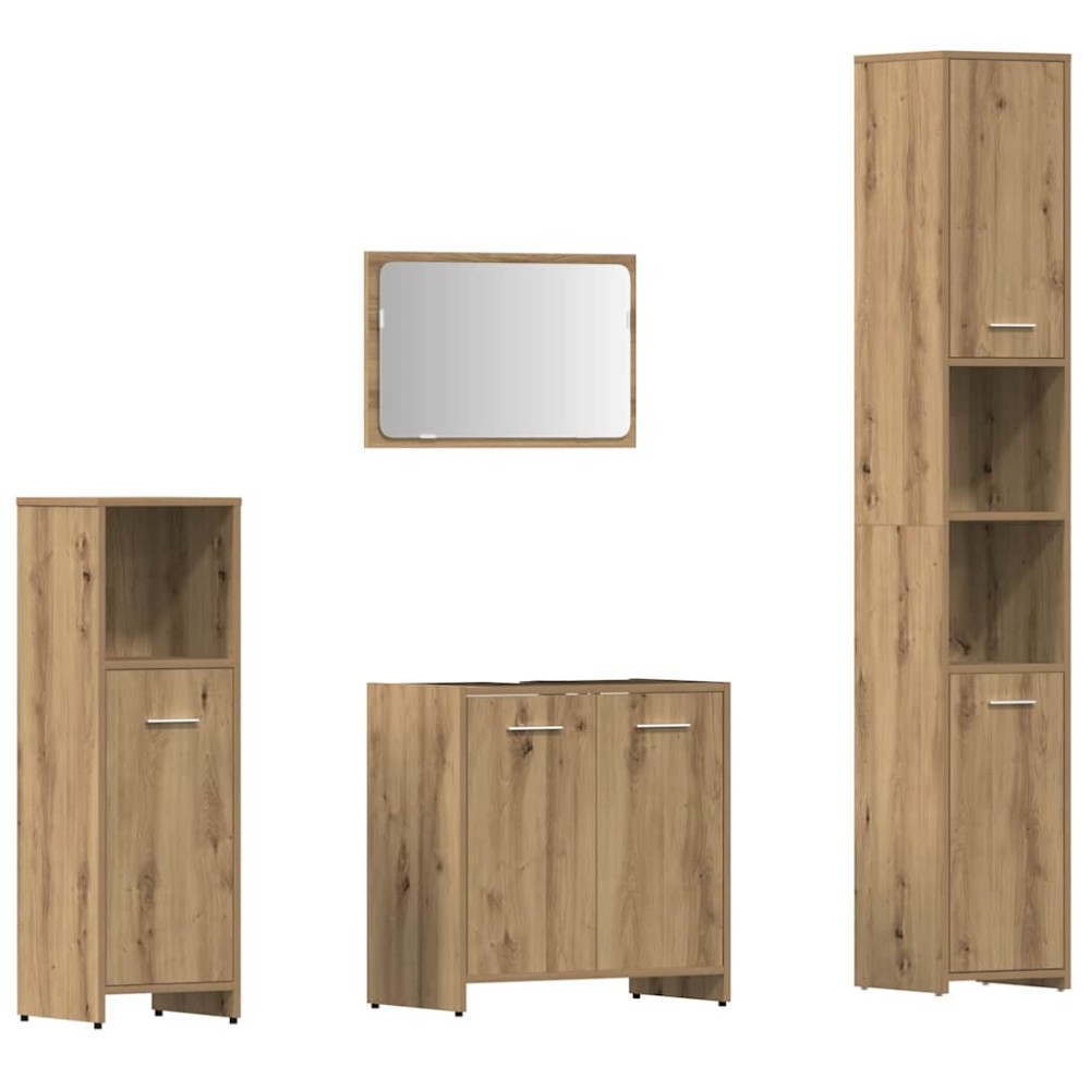 vidaXL Set mobilier de baie, 4 piese, stejar artizanal, lemn prelucrat