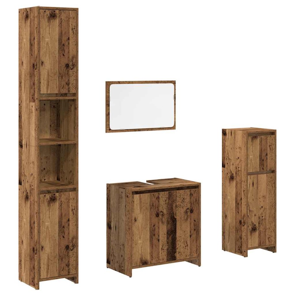 vidaXL Set mobilier de baie, 4 piese, lemn vechi, lemn prelucrat