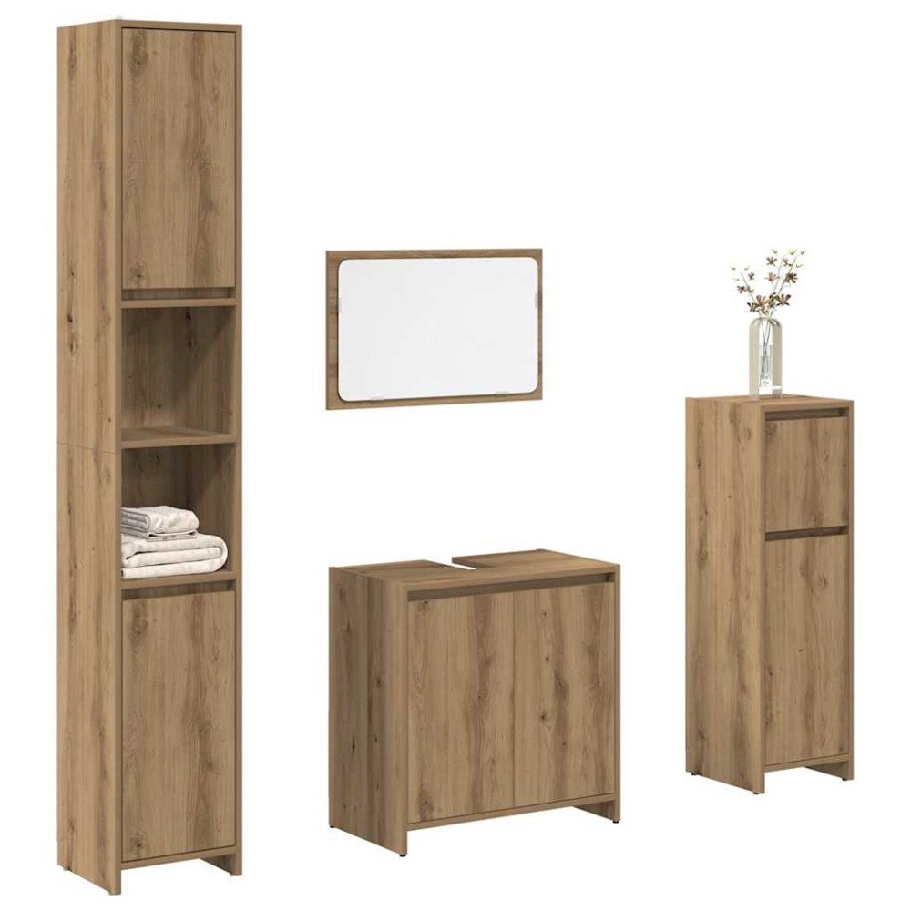 vidaXL Set mobilier de baie, 4 piese, stejar artizanal, lemn prelucrat