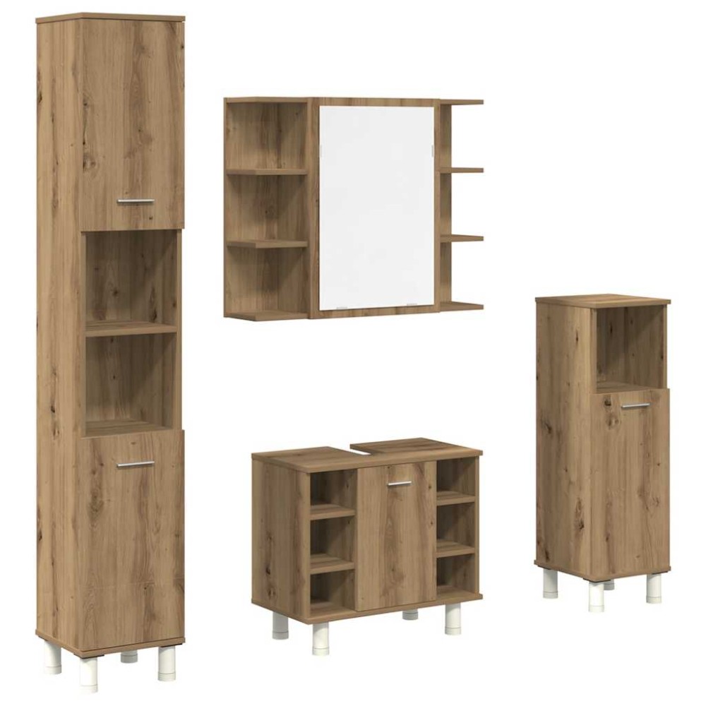 vidaXL Set mobilier de baie, 4 piese, stejar artizanal, lemn prelucrat