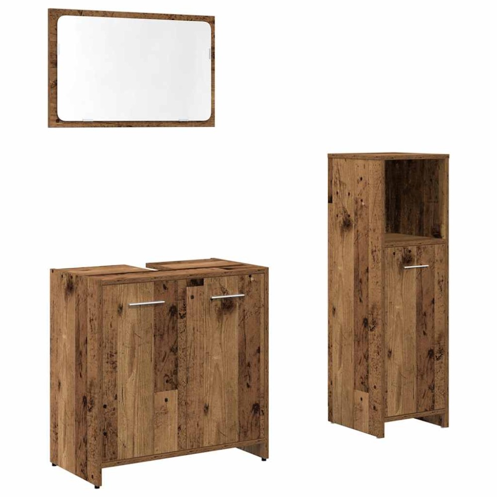 vidaXL Set mobilier de baie, 3 piese, lemn vechi, lemn prelucrat