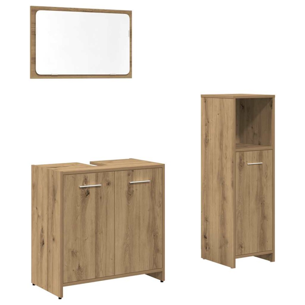 vidaXL Set mobilier de baie, 3 piese, stejar artizanal, lemn prelucrat