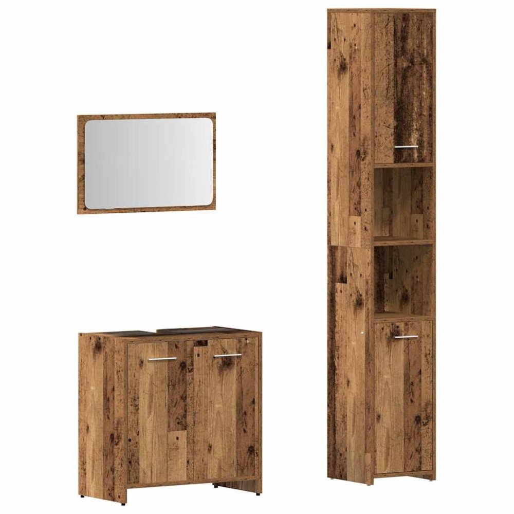 vidaXL Set mobilier de baie, 3 piese, lemn vechi, lemn prelucrat