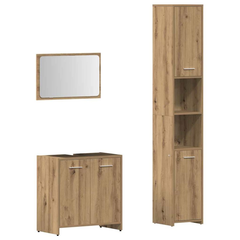 vidaXL Set mobilier de baie, 3 piese, stejar artizanal, lemn prelucrat