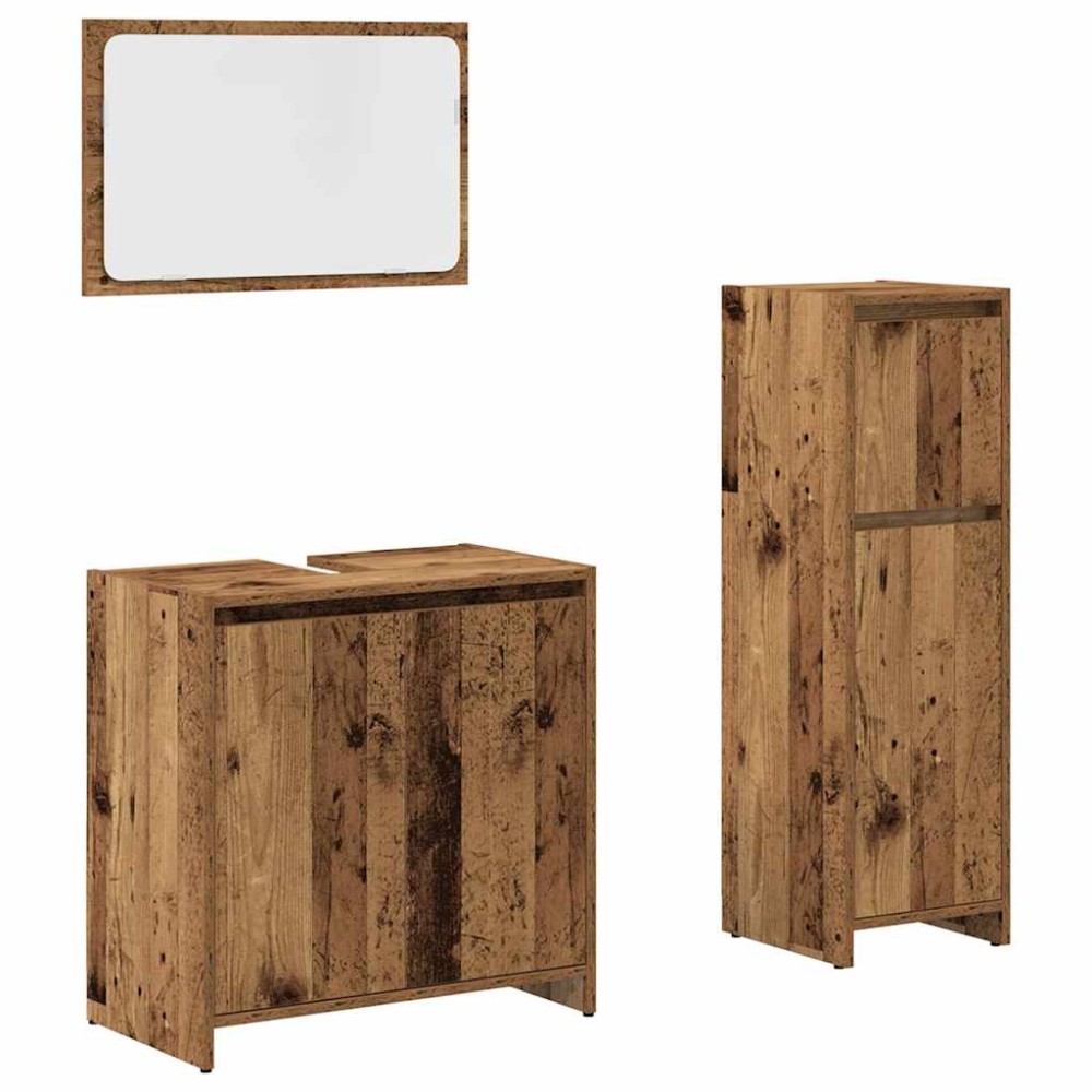 vidaXL Set mobilier de baie, 3 piese, lemn vechi, lemn prelucrat