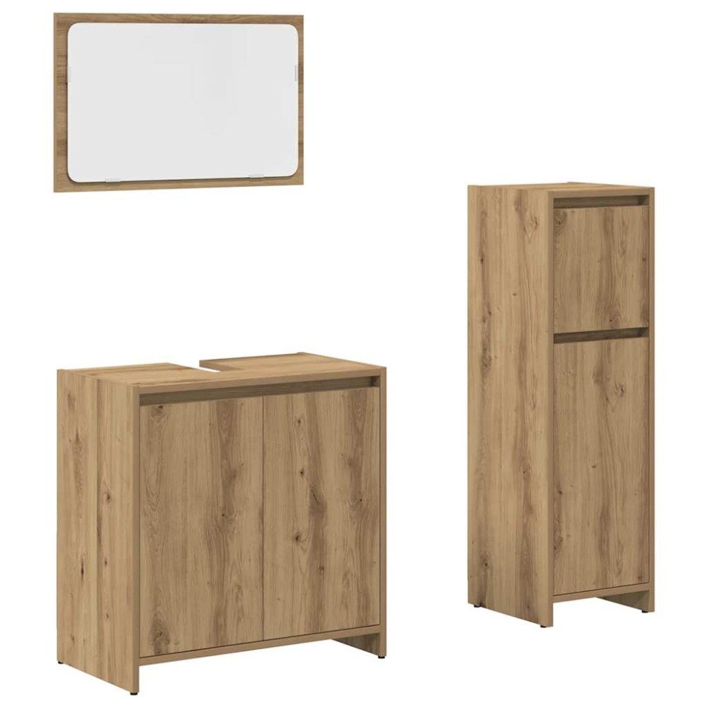vidaXL Set mobilier de baie, 3 piese, stejar artizanal, lemn prelucrat