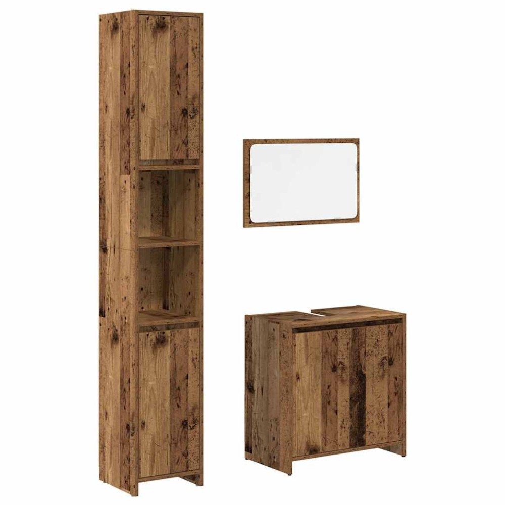 vidaXL Set mobilier de baie, 3 piese, lemn vechi, lemn prelucrat