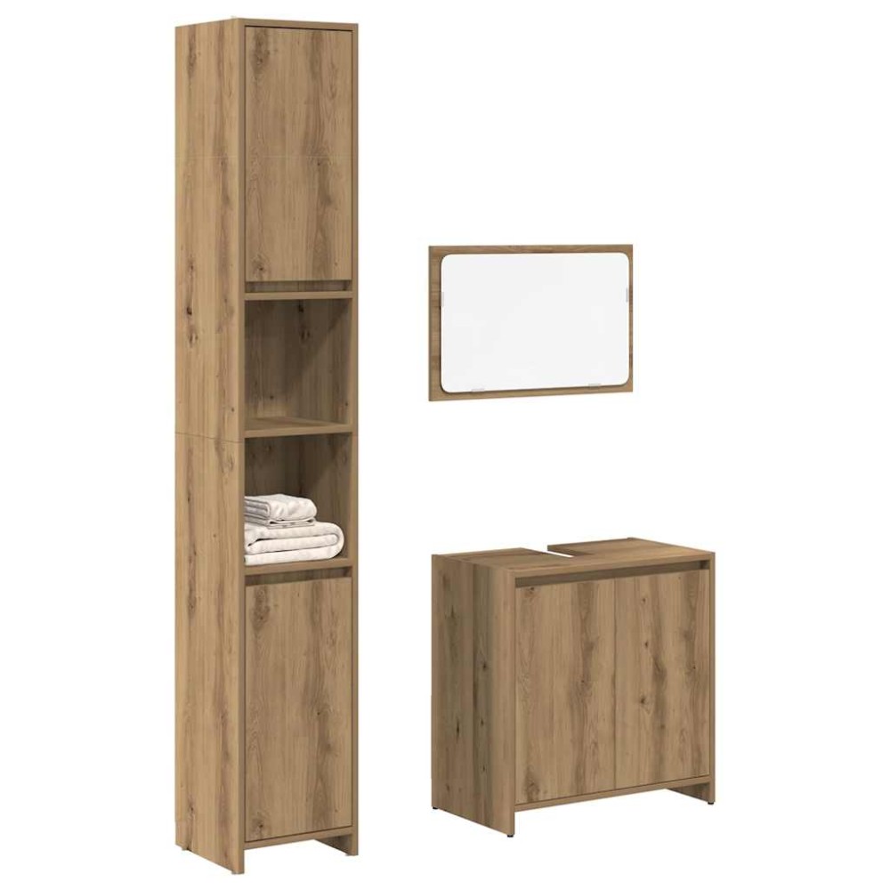 vidaXL Set mobilier de baie, 3 piese, stejar artizanal, lemn prelucrat
