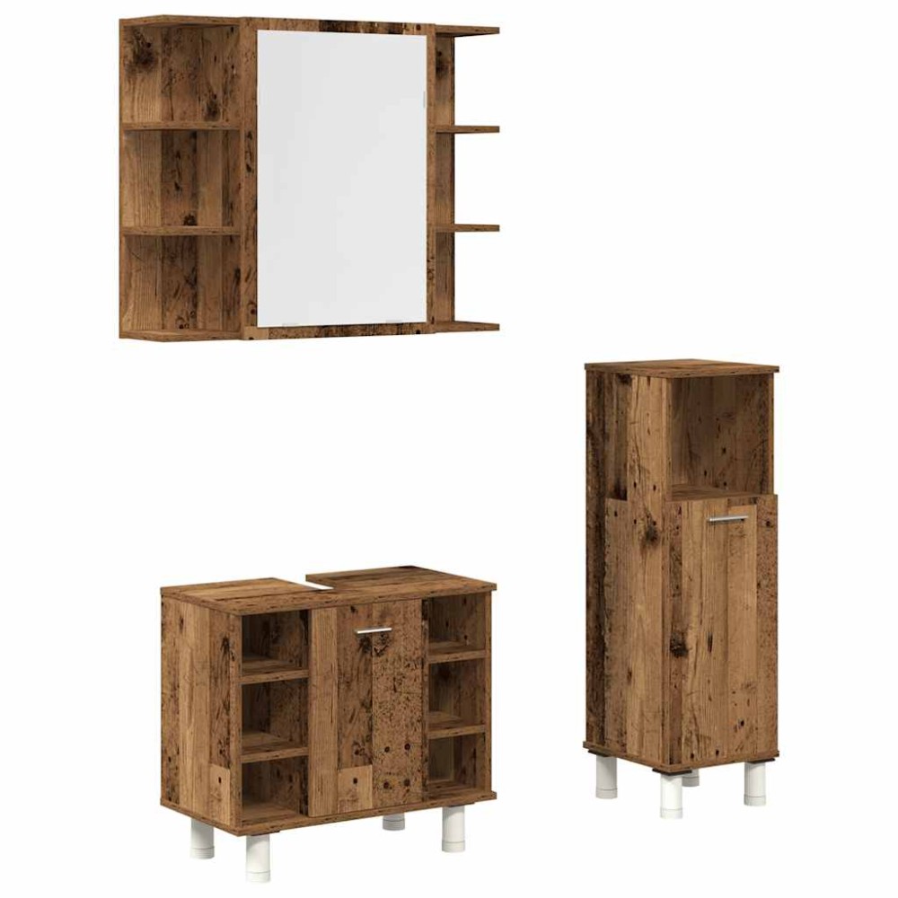 vidaXL Set mobilier de baie, 3 piese, lemn vechi, lemn prelucrat