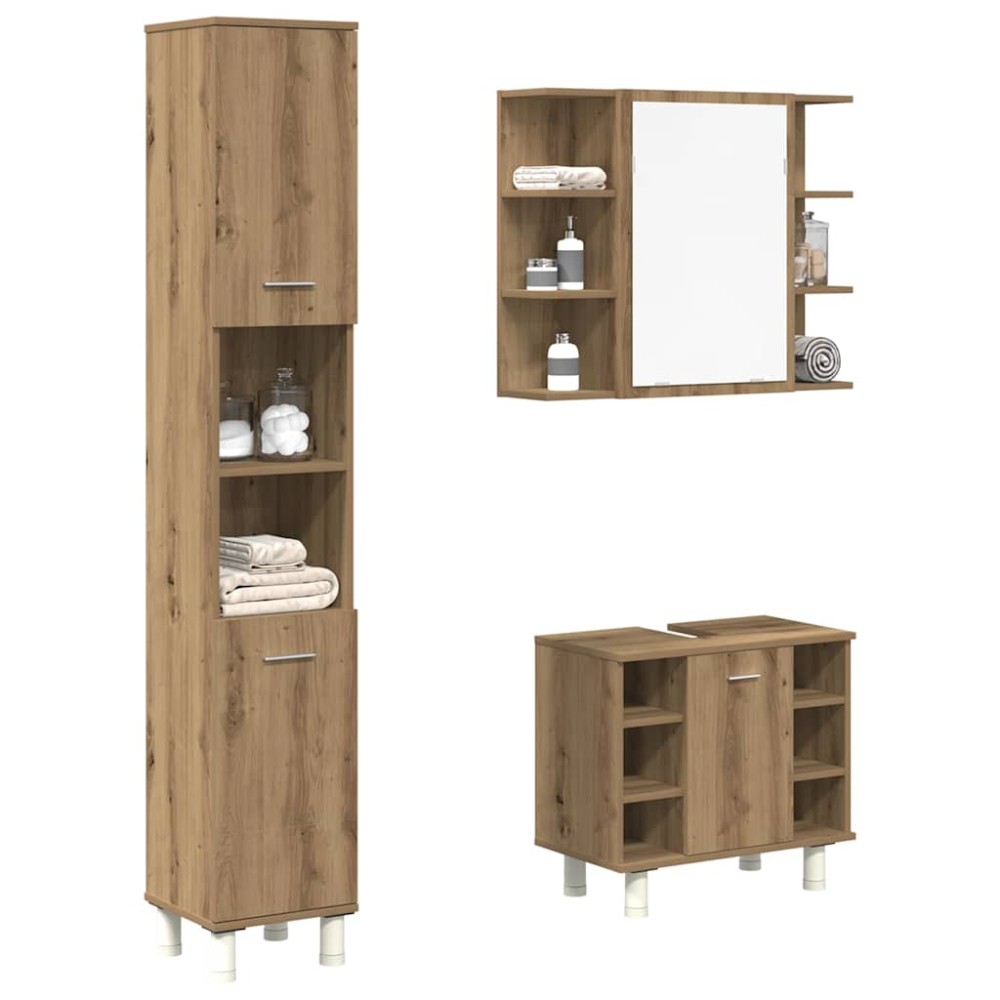 vidaXL Set mobilier de baie, 3 piese, stejar artizanal, lemn prelucrat