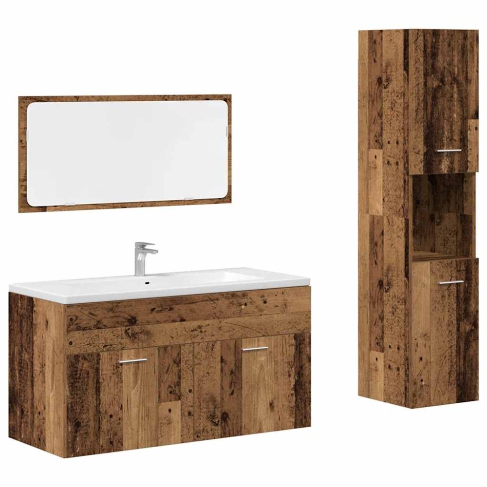 vidaXL Set mobilier de baie, 3 piese, lemn vechi, lemn prelucrat