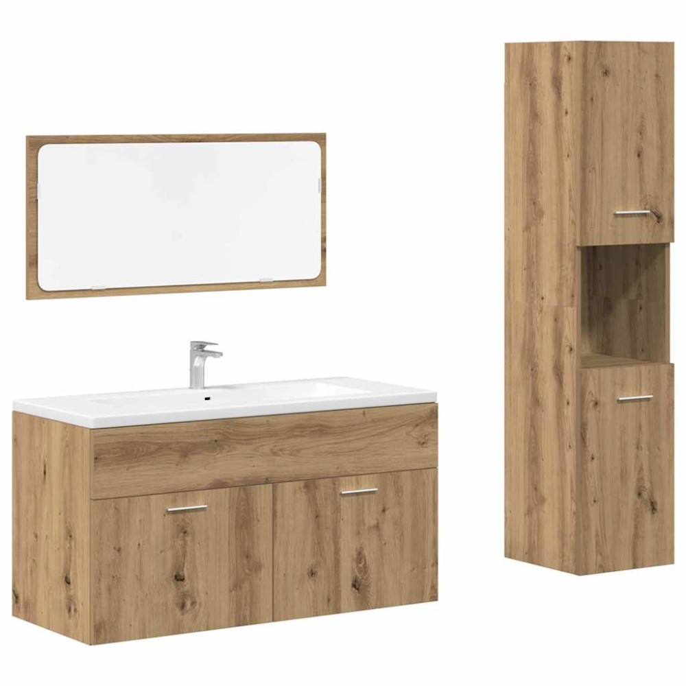 vidaXL Set mobilier de baie, 3 piese, stejar artizanal, lemn prelucrat