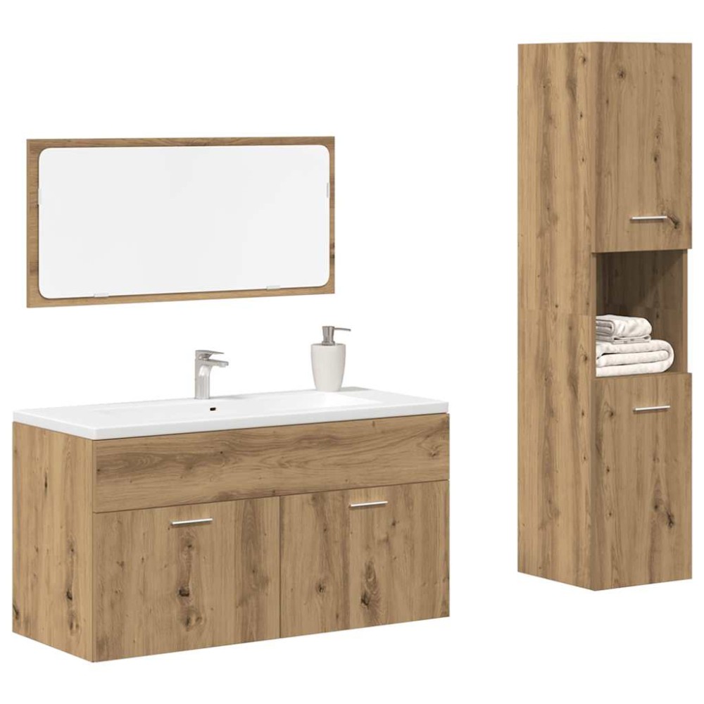 vidaXL Set mobilier de baie, 3 piese, stejar artizanal, lemn prelucrat