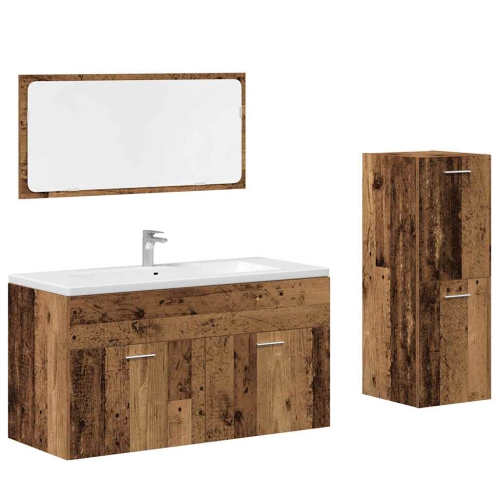 vidaXL Set mobilier de baie, 3 piese, lemn vechi, lemn prelucrat