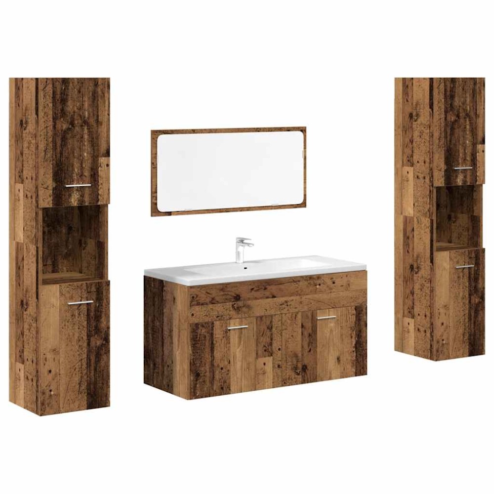 vidaXL Set mobilier de baie, 4 piese, lemn vechi, lemn prelucrat