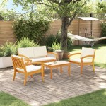 Set Bistro 4 Piese cu Perne din Lemn Masiv de Acacia Set Bistro 4 Piese cu Perne din Lemn Masiv de Acacia