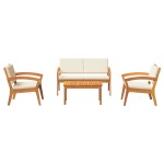 Set Bistro 4 Piese cu Perne din Lemn Masiv de Acacia Set Bistro 4 Piese cu Perne din Lemn Masiv de Acacia