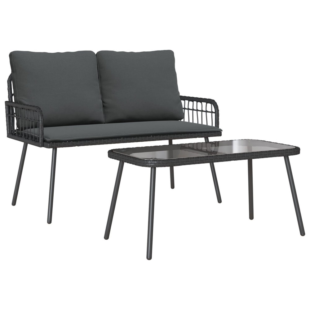 vidaXL Set mobilier de grădină, 2 piese, cu perne, negru, poliratan
