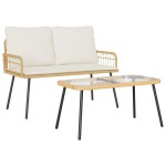 vidaXL Set mobilier de grădină, 2 piese, cu perne, natural, poliratan