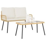 vidaXL Set mobilier de grădină, 2 piese, cu perne, natural, poliratan