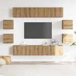 vidaXL Set dulap TV 8 piese montat pe perete Stejar artizanal vidaXL Set dulap TV 8 piese montat pe perete Stejar artizanal