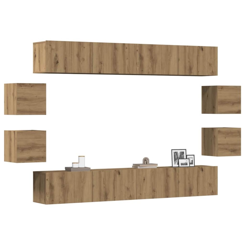 vidaXL Set dulap TV 8 piese montat pe perete Stejar artizanal