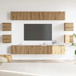 vidaXL Set dulap TV 8 piese montat pe perete Stejar artizanal vidaXL Set dulap TV 8 piese montat pe perete Stejar artizanal