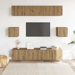 vidaXL Set dulap TV 6 piese montat pe perete Stejar artizanal vidaXL Set dulap TV 6 piese montat pe perete Stejar artizanal
