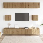vidaXL Set dulap TV 6 piese montat pe perete Stejar artizanal vidaXL Set dulap TV 6 piese montat pe perete Stejar artizanal