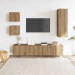 vidaXL Set dulap TV 5 piese montat pe perete Stejar artizanal vidaXL Set dulap TV 5 piese montat pe perete Stejar artizanal