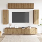 vidaXL Set dulap TV 6 piese montat pe perete Stejar artizanal vidaXL Set dulap TV 6 piese montat pe perete Stejar artizanal