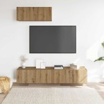 vidaXL Set dulap TV 3 piese montat pe perete Stejar artizanal vidaXL Set dulap TV 3 piese montat pe perete Stejar artizanal