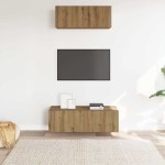 vidaXL Set dulap TV 2 piese montat pe perete Stejar artizanal vidaXL Set dulap TV 2 piese montat pe perete Stejar artizanal
