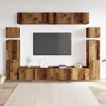 vidaXL Set dulap TV 8 piese montat pe perete lemn vechi lemn prelucrat vidaXL Set dulap TV 8 piese montat pe perete lemn vechi lemn prelucrat