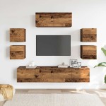 vidaXL Set dulap TV 7 piese montat pe perete lemn vechi lemn prelucrat vidaXL Set dulap TV 7 piese montat pe perete lemn vechi lemn prelucrat