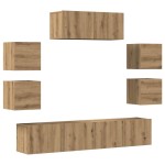 vidaXL Set dulap TV 7 piese montat pe perete Stejar artizanal vidaXL Set dulap TV 7 piese montat pe perete Stejar artizanal