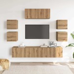 vidaXL Set dulap TV 7 piese montat pe perete Stejar artizanal vidaXL Set dulap TV 7 piese montat pe perete Stejar artizanal