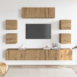 vidaXL Set dulap TV 7 piese montat pe perete Stejar artizanal vidaXL Set dulap TV 7 piese montat pe perete Stejar artizanal