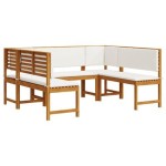 vidaXL Set bancă de grădină cu perne, 5 piese, lemn masiv de acacia