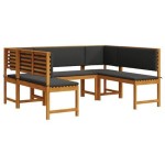 Set de bănci pentru grădină vidaXL cu perne - 5 piese din lemn masiv de acacia Set de bănci pentru grădină vidaXL cu perne - 5 piese din lemn masiv de acacia