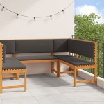 Set de bănci pentru grădină vidaXL cu perne - 5 piese din lemn masiv de acacia Set de bănci pentru grădină vidaXL cu perne - 5 piese din lemn masiv de acacia