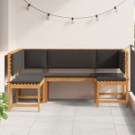 vidaXL Set bancă de grădină cu perne, 3 piese, lemn masiv de acacia