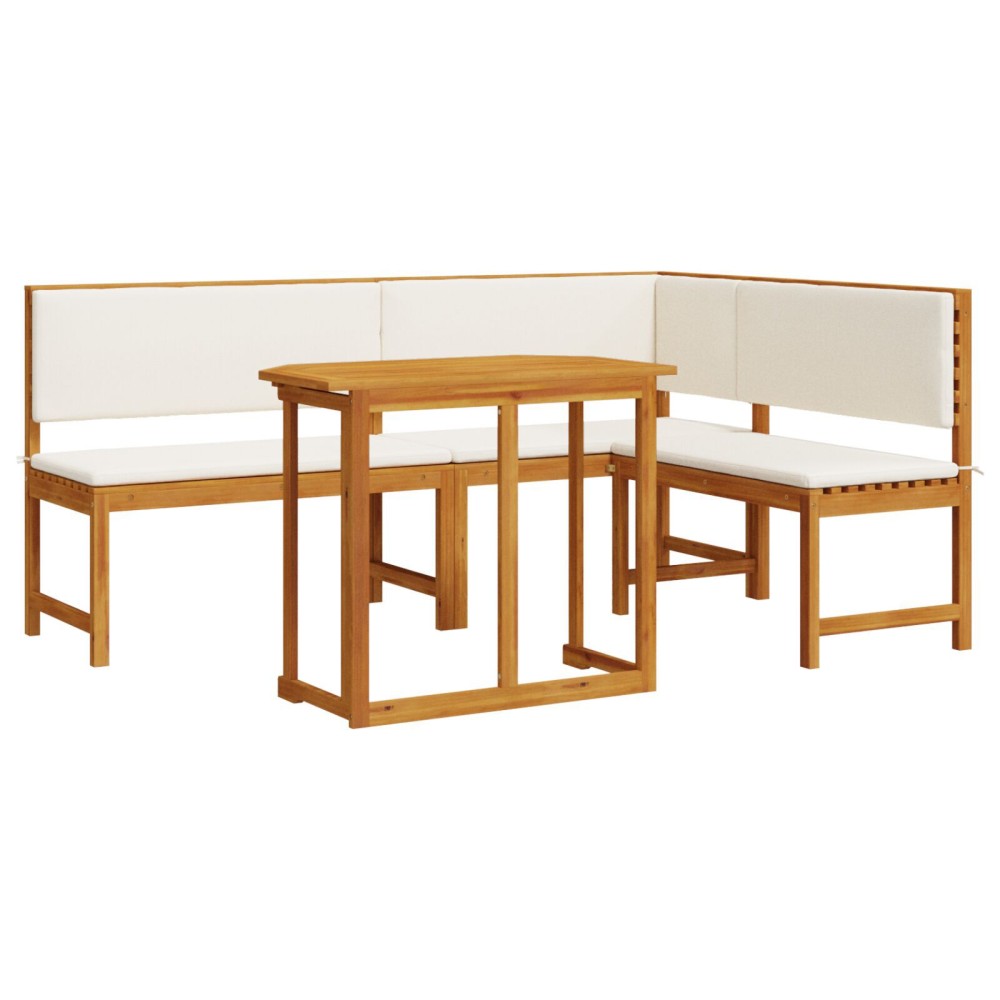 vidaXL Set bistro de grădină cu perne, 3 piese, lemn masiv de acacia