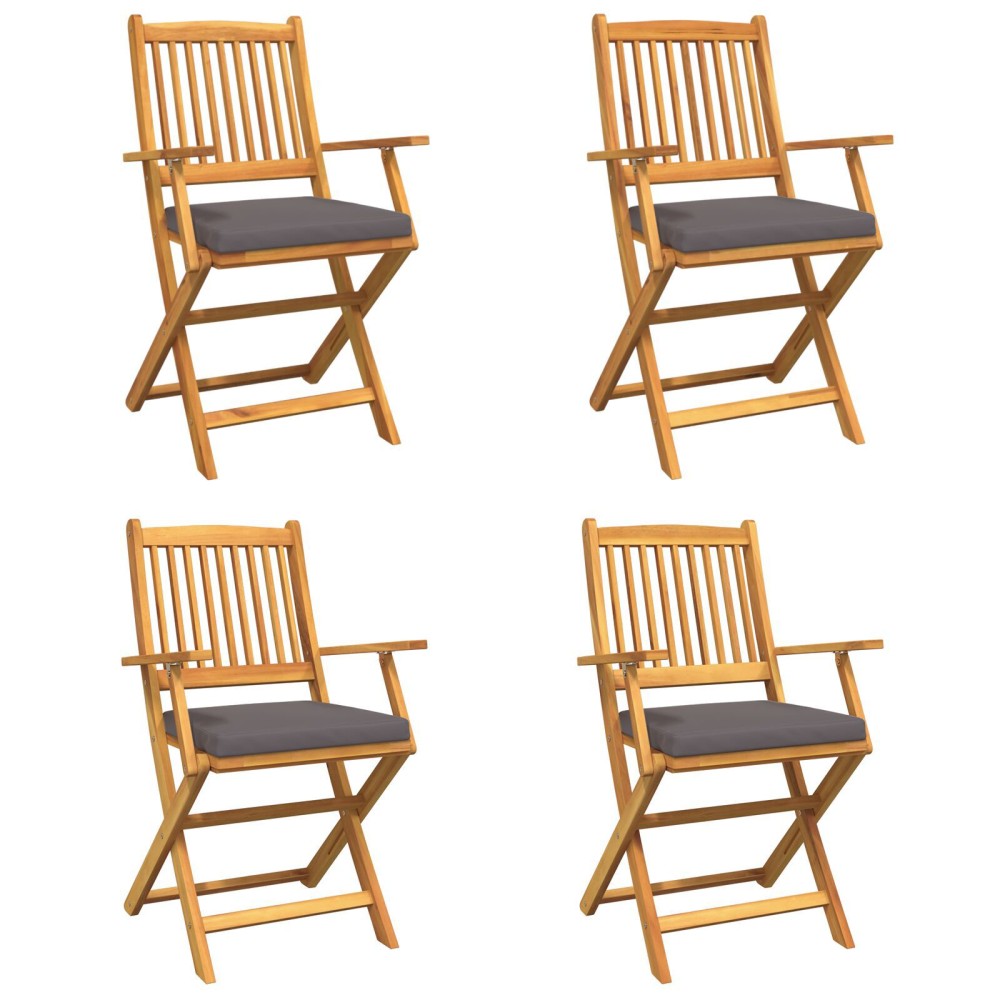 vidaXL Scaun pliant 4 pcs Gri 49 x 57.5 x 92cm Lemn masiv de acacia