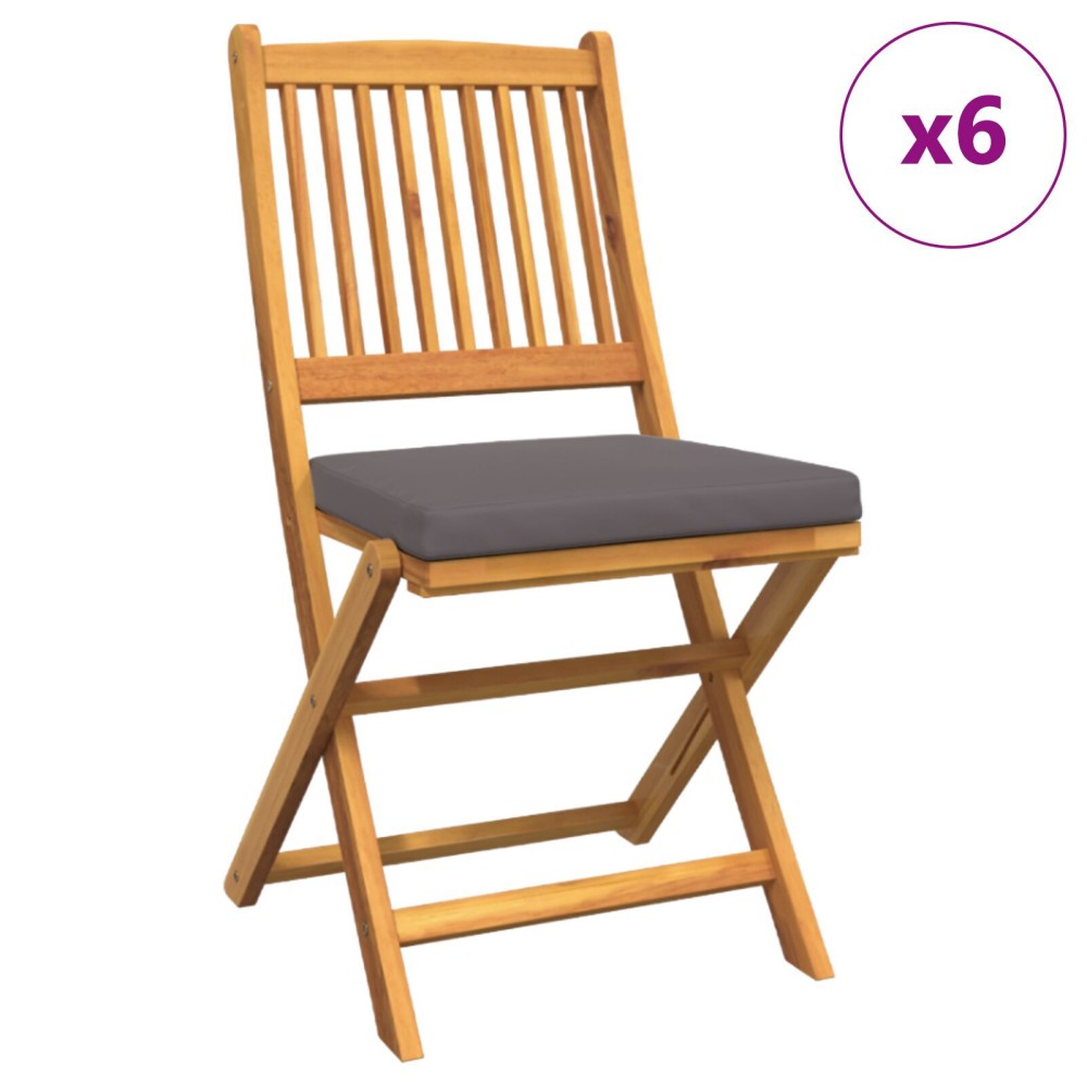 vidaXL Scaun pliant 6 pcs Gri 49 x 57.5 x 92cm Lemn masiv de acacia