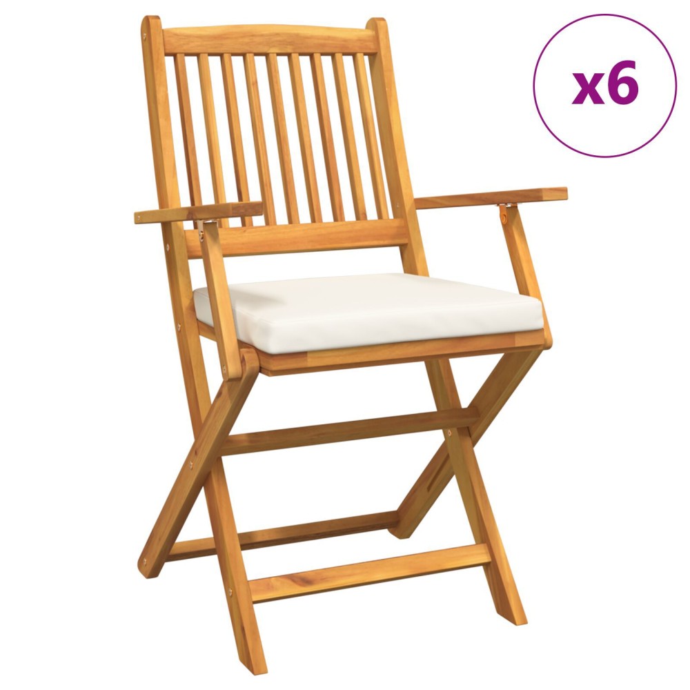 vidaXL Scaun pliant 6 pcs Alb 49 x 57.5 x 92cm Lemn masiv de acacia