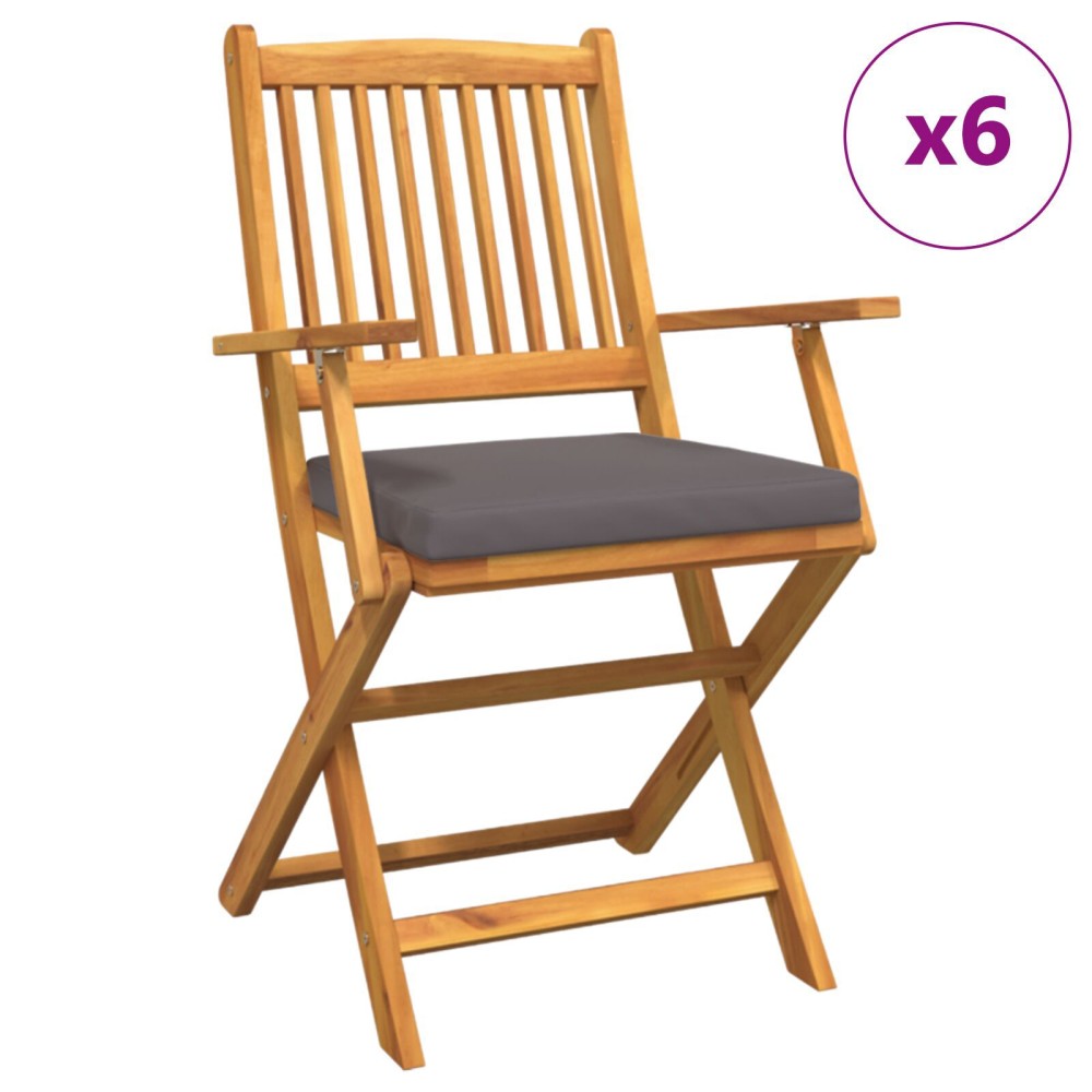 vidaXL Scaun pliant 6 pcs Gri 49 x 57.5 x 92cm Lemn masiv de acacia