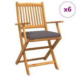 vidaXL Scaun pliant 6 pcs Gri 49 x 57.5 x 92cm Lemn masiv de acacia vidaXL Scaun pliant 6 pcs Gri 49 x 57.5 x 92cm Lemn masiv de acacia